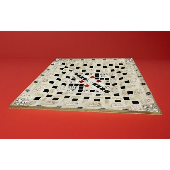 Large Vintage Mosaic  Tile  platter, White Red Black Gold square tiles MCM - Picture 10 of 16